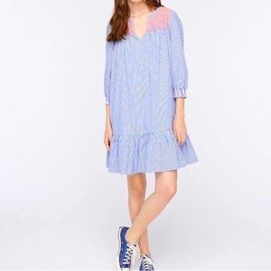 J. CREW Dress Small Embroidered Popover Peplum Smock Stripe Oversized